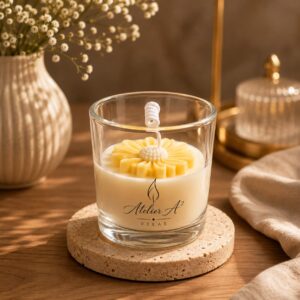 Foto da Vela em Vidro Margarida de Âmbar — Atelier A² Velas